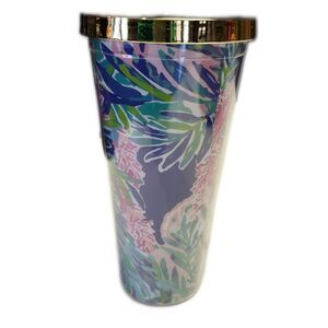 Lilly Pulitzer 16oz Plastic Tumbler, Gold Tone Lid, No Straw